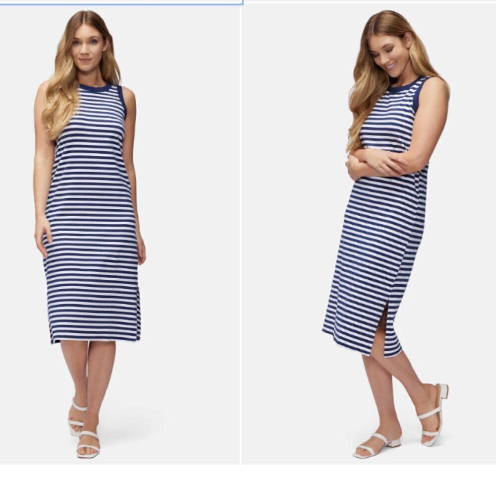 Three Dots Kay Stripe Cotton Tank Dress | Navy Stripe